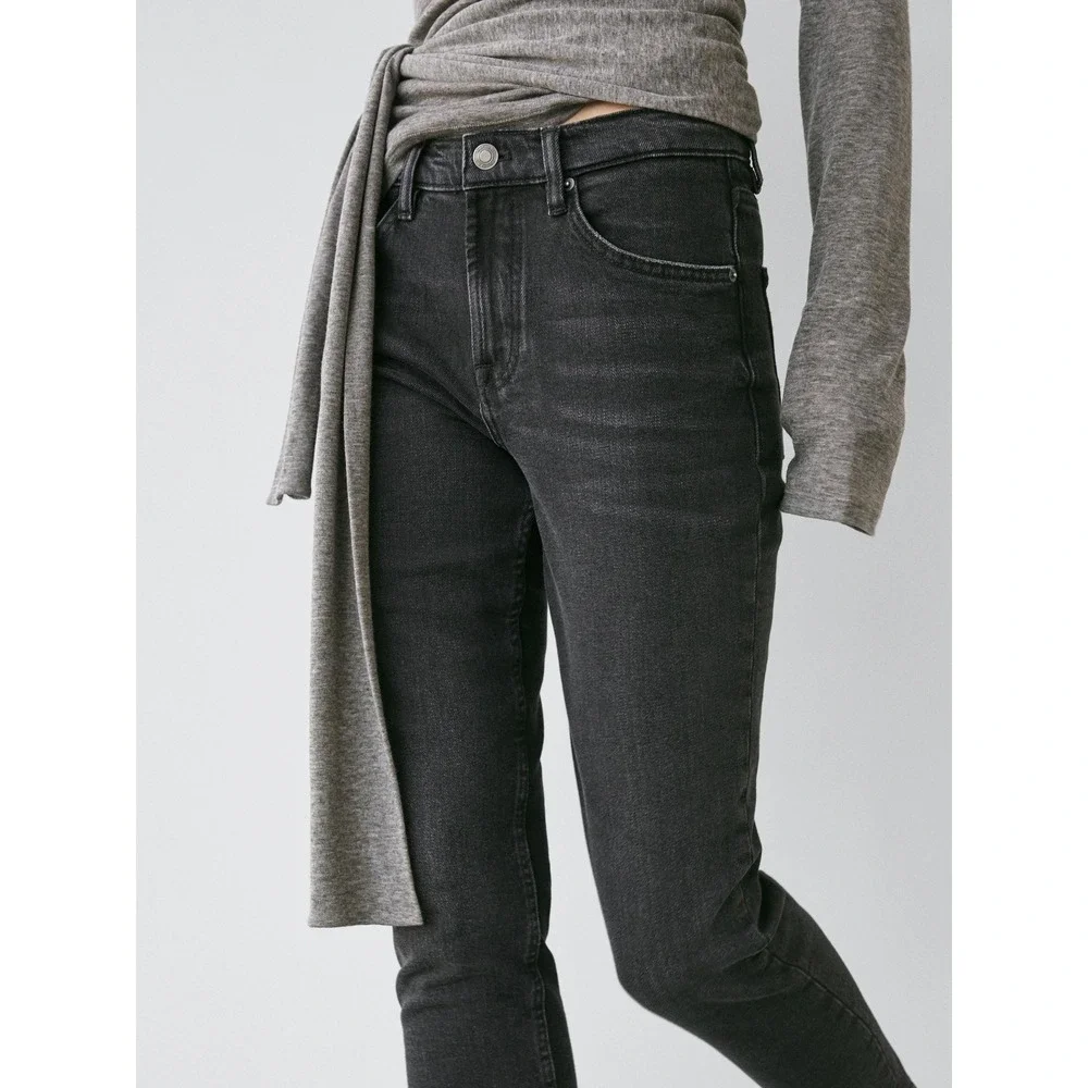 Massimo Dutti Womens Skinny Jeans Washed Black Denim Size 26 36 Low Rise Slim